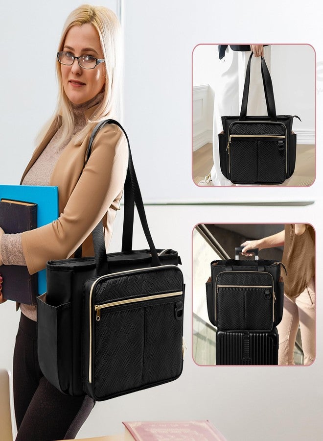 Prokva Teacher Tote Bag with Accordion File Organizer Pocket, Large Teacher Work Utility Bag for Women, Black(Patent Design) - Image 5